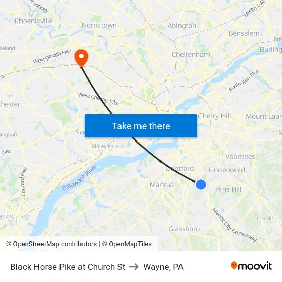 Black Horse Pike at Church St to Wayne, PA map