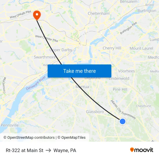 Rt-322 at Main St to Wayne, PA map