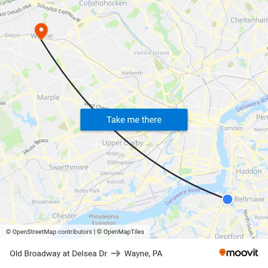 Old Broadway at Delsea Dr to Wayne, PA map