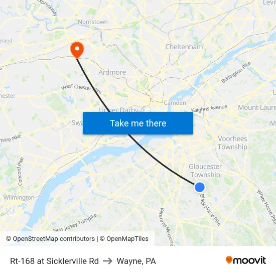 Rt-168 at Sicklerville Rd to Wayne, PA map
