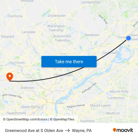 Greenwood Ave at S Olden Ave to Wayne, PA map