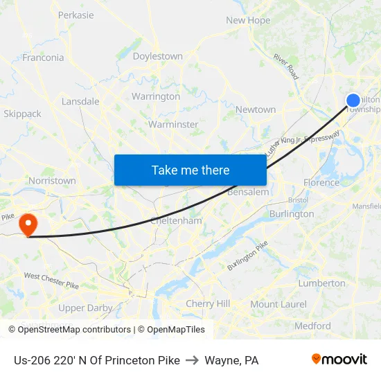 Us-206 220' N Of Princeton Pike to Wayne, PA map