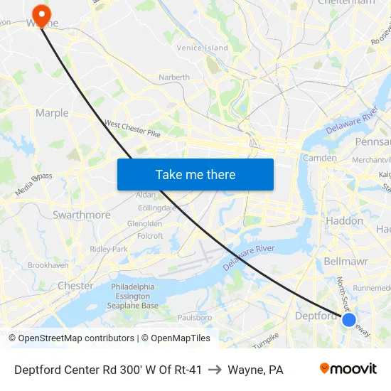 Deptford Center Rd 300' W Of Rt-41 to Wayne, PA map