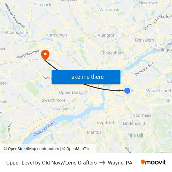 Upper Level by Old Navy/Lens Crafters to Wayne, PA map