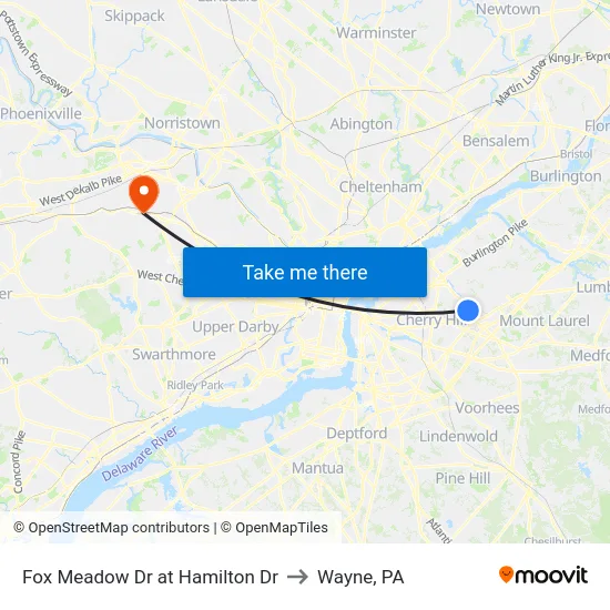 Fox Meadow Dr at Hamilton Dr to Wayne, PA map
