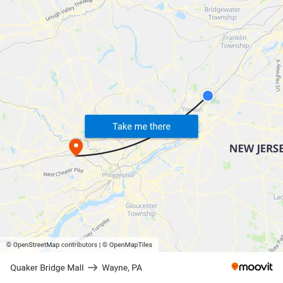Quaker Bridge Mall to Wayne, PA map