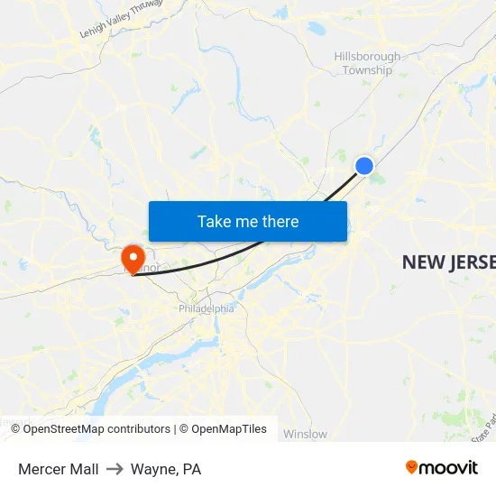 Mercer Mall to Wayne, PA map