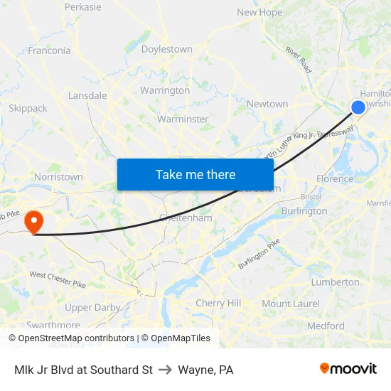 Mlk Jr Blvd at Southard St to Wayne, PA map
