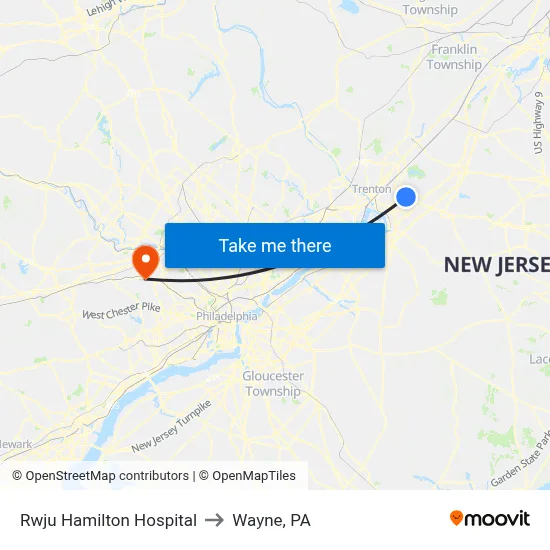 Rwju Hamilton Hospital to Wayne, PA map