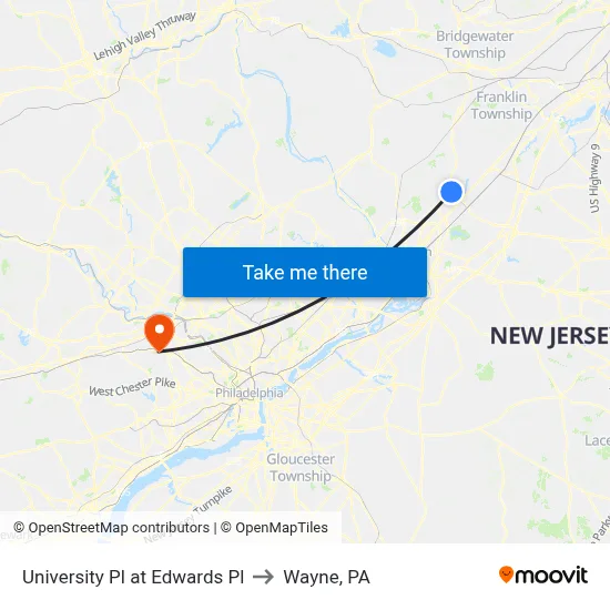 University Pl at Edwards Pl to Wayne, PA map