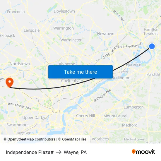 Independence Plaza# to Wayne, PA map