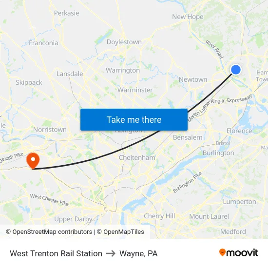 West Trenton Rail Station to Wayne, PA map