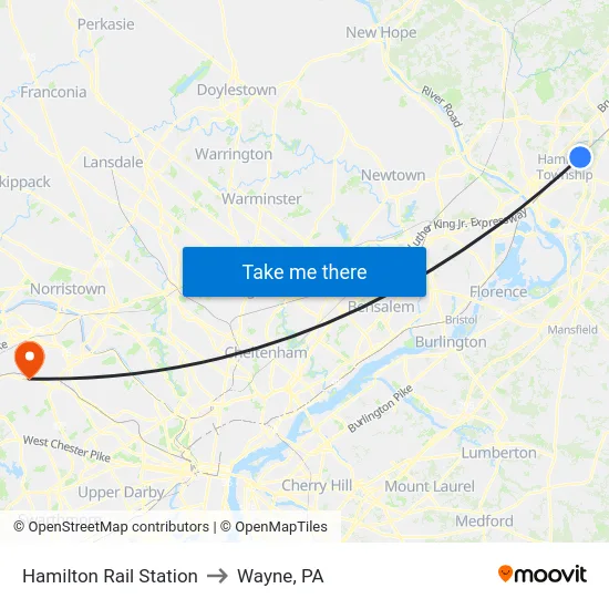 Hamilton Rail Station to Wayne, PA map