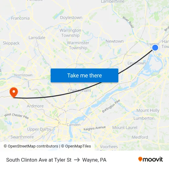 South Clinton Ave at Tyler St to Wayne, PA map