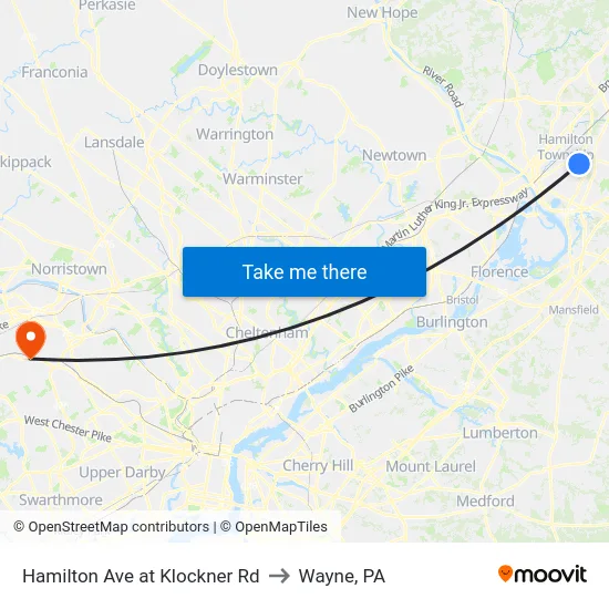 Hamilton Ave at Klockner Rd to Wayne, PA map