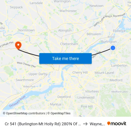 Cr 541 (Burlington-Mt Holly Rd) 280'N Of Sunset Rd to Wayne, PA map
