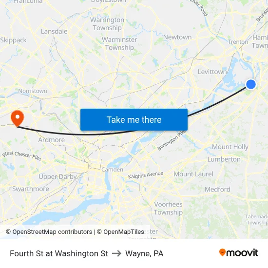 Fourth St at Washington St to Wayne, PA map