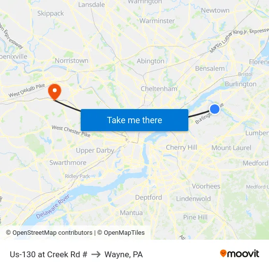 Us-130 at Creek Rd # to Wayne, PA map