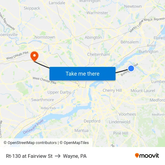 Rt-130 at Fairview St to Wayne, PA map