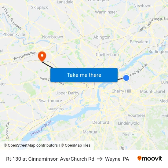 Rt-130 at Cinnaminson Ave/Church Rd to Wayne, PA map