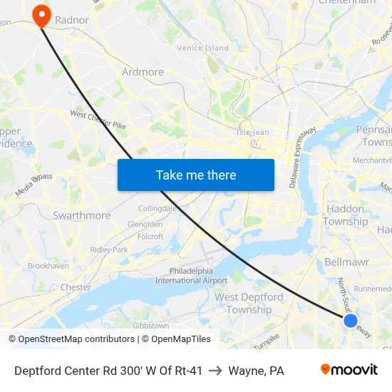 Deptford Center Rd 300' W Of Rt-41 to Wayne, PA map