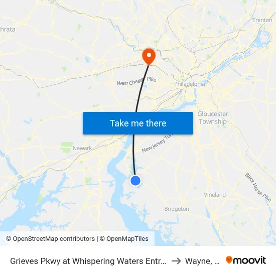 Grieves Pkwy at Whispering Waters Entrance to Wayne, PA map