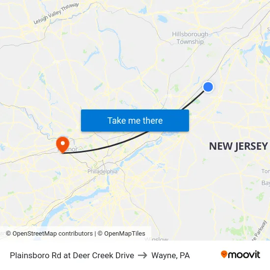 Plainsboro Rd at Deer Creek Drive to Wayne, PA map
