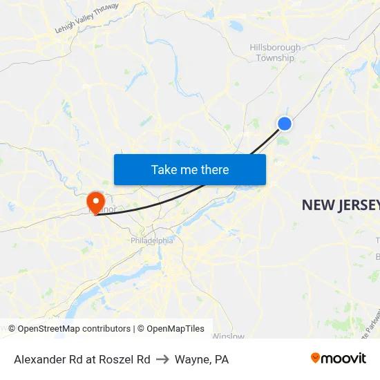 Alexander Rd at Roszel Rd to Wayne, PA map
