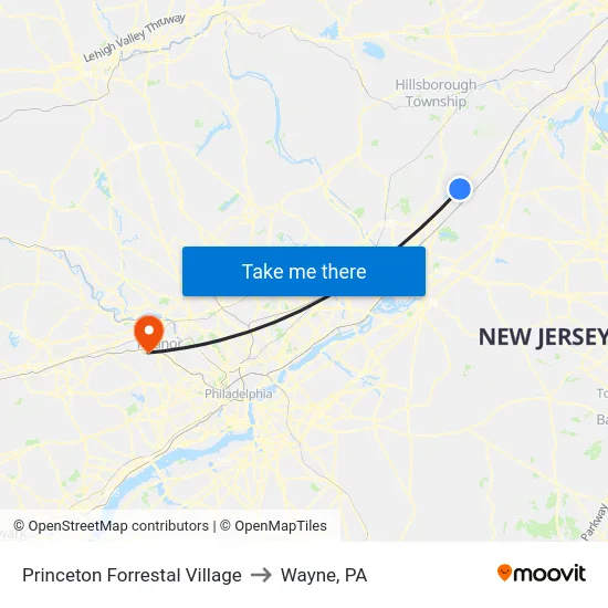 Princeton Forrestal Village to Wayne, PA map