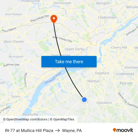 Rt-77 at Mullica Hill Plaza to Wayne, PA map