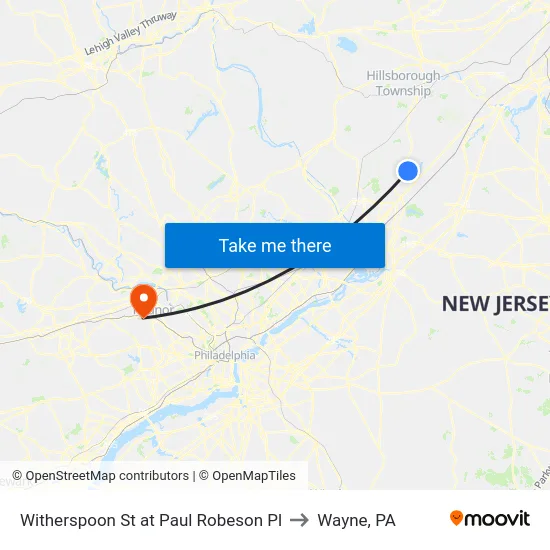 Witherspoon St at Paul Robeson Pl to Wayne, PA map