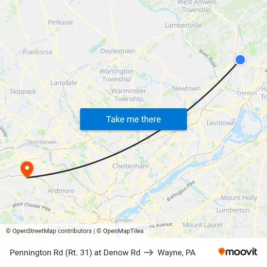 Pennington Rd (Rt. 31)  at Denow Rd to Wayne, PA map