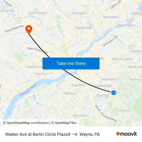 Walker Ave at Berlin Circle Plaza# to Wayne, PA map