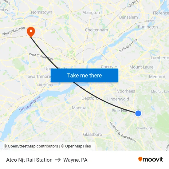 Atco Njt Rail Station to Wayne, PA map