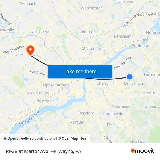 Rt-38 at Marter Ave to Wayne, PA map