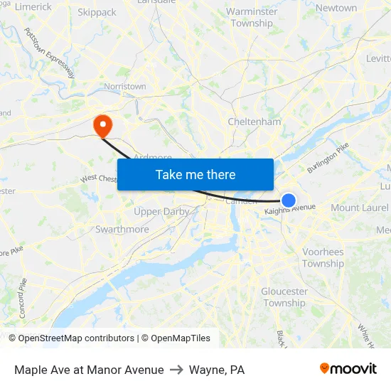 Maple Ave at Manor Avenue to Wayne, PA map