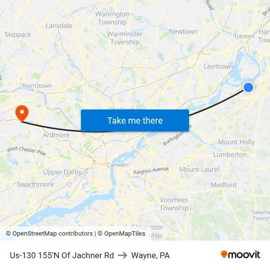 Us-130 155'N Of Jachner Rd to Wayne, PA map
