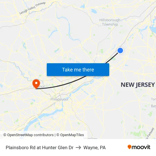 Plainsboro Rd at Hunter Glen Dr to Wayne, PA map