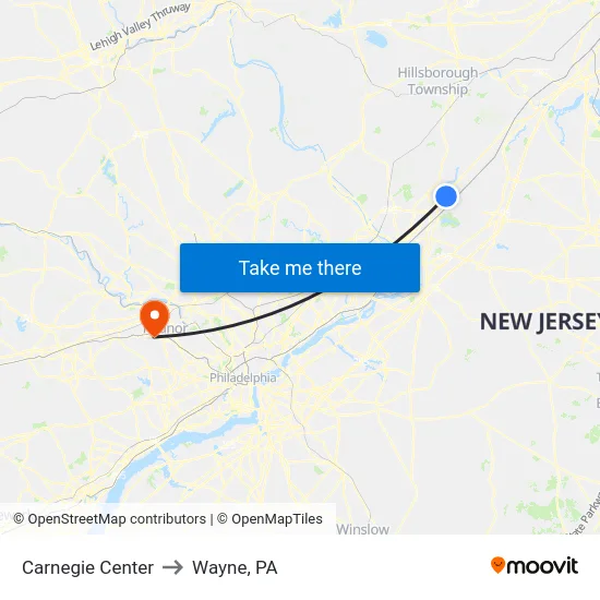 Carnegie Center to Wayne, PA map
