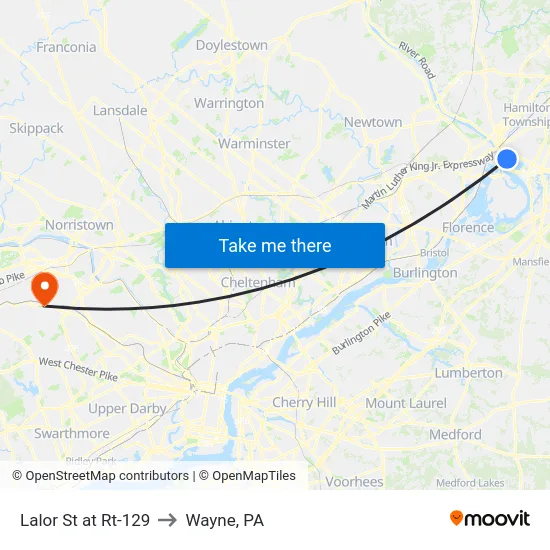 Lalor St at Rt-129 to Wayne, PA map