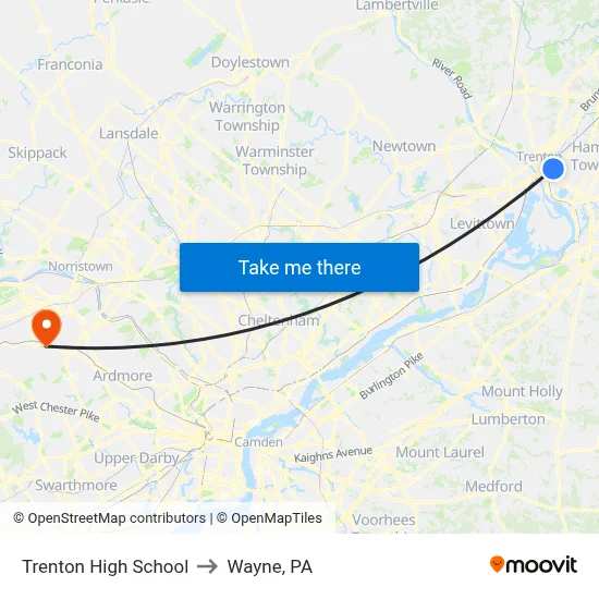 Trenton High School to Wayne, PA map