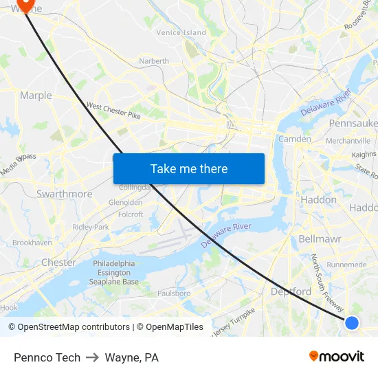 Pennco Tech to Wayne, PA map