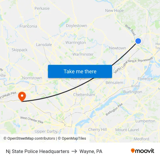 Nj State Police Headquarters to Wayne, PA map
