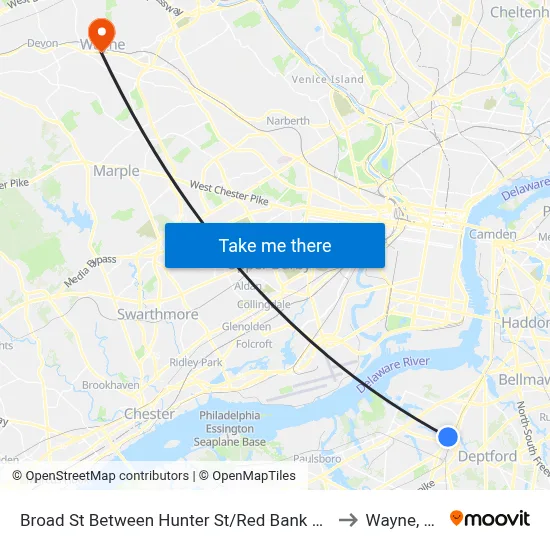 Broad St Between Hunter St/Red Bank Ave to Wayne, PA map