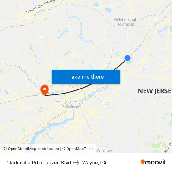 Clarksville Rd at Raven Blvd to Wayne, PA map
