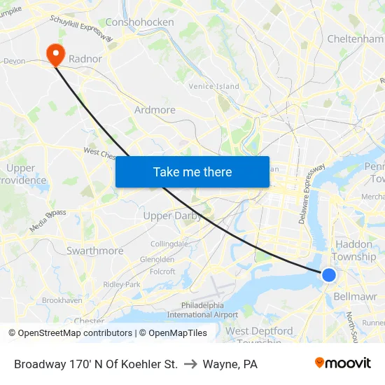 Broadway 170' N Of Koehler St. to Wayne, PA map