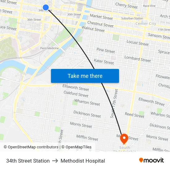 34th Street Station to Methodist Hospital map