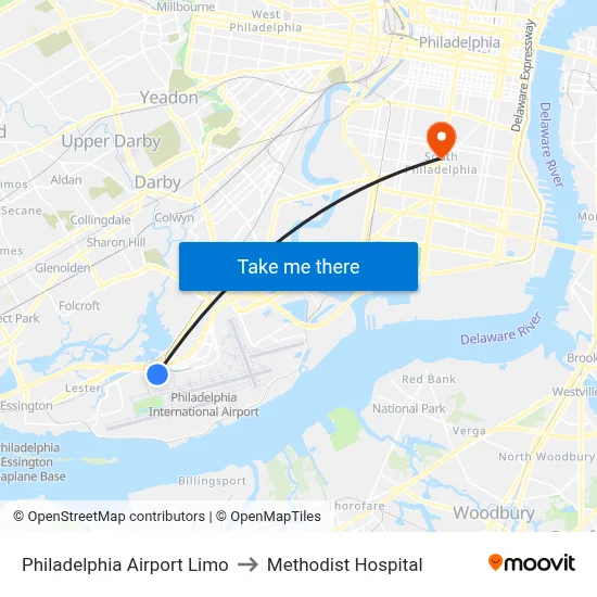 Philadelphia Airport Limo to Methodist Hospital map
