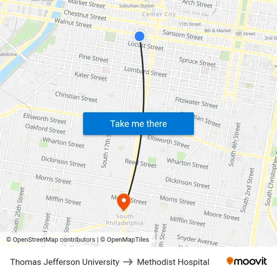 Thomas Jefferson University to Methodist Hospital map
