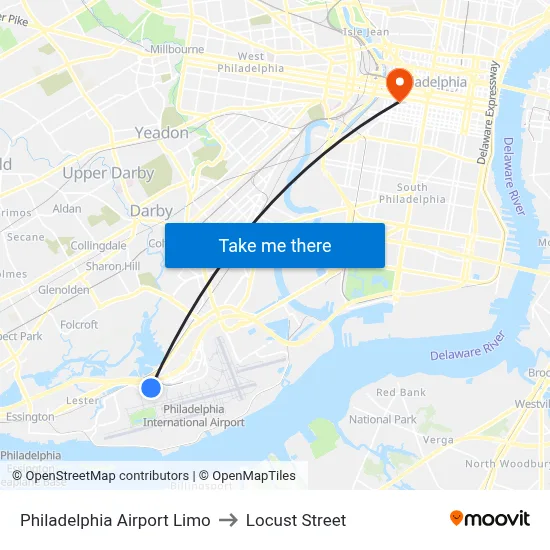 Philadelphia Airport Limo to Locust Street map